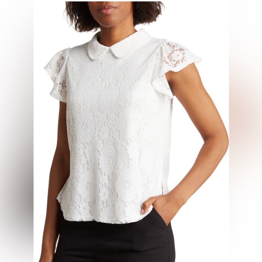 Adrianna Papell Lace Flutter Sleeve Top. NEW! Size USA Small.